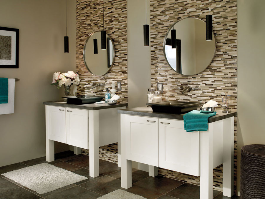 This stylish twin vanity is a great way to create personal spaces in a shared bathrooom.